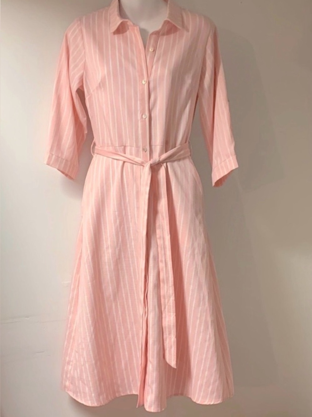 Everly Light Pink Striped Midi Shirt Dress